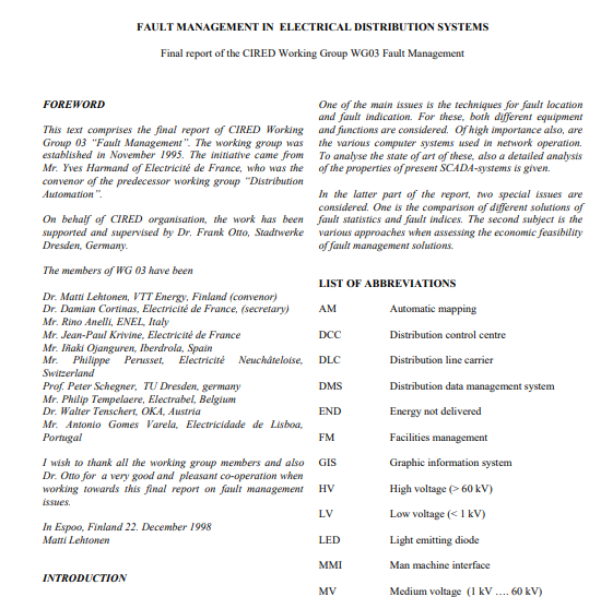 FAULT MANAGEMENT IN ELECTRICAL DISTRIBUTION SYSTEMS